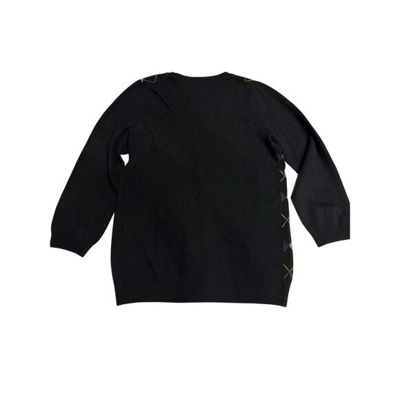 J Crew Women’s Sweater Argyle Pullover Wool Cashmere Black M Preppy Academic - Picture 2 of 8